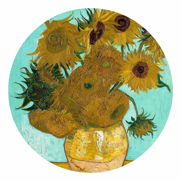 Runde Tapete selbstklebend - Vincent van Gogh - Vase mit Sonnenblumen