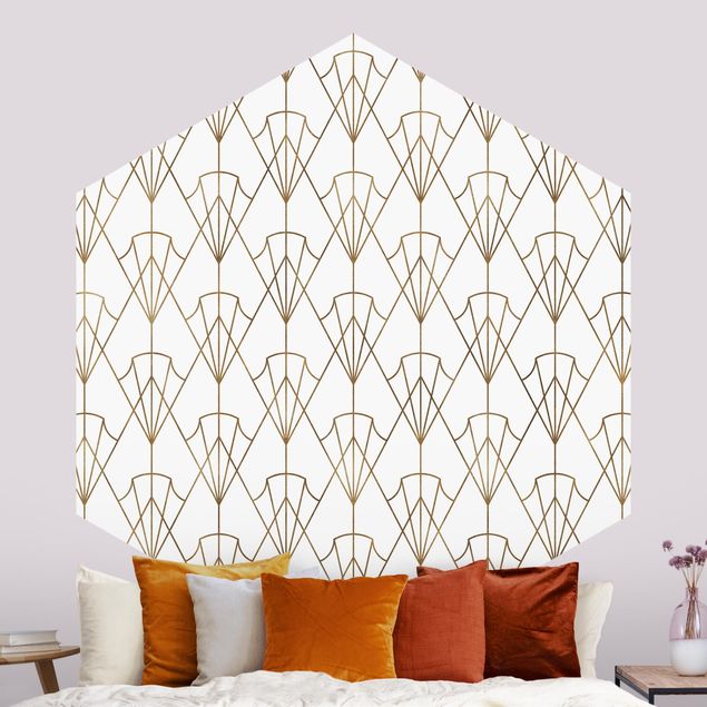 Hexagon Mustertapete selbstklebend - Vintage Art Deco Muster Pfeile XXL