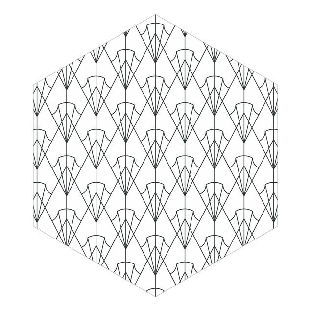 Hexagon Mustertapete selbstklebend - Vintage Art Deco Muster Pfeile XXL Schwarz