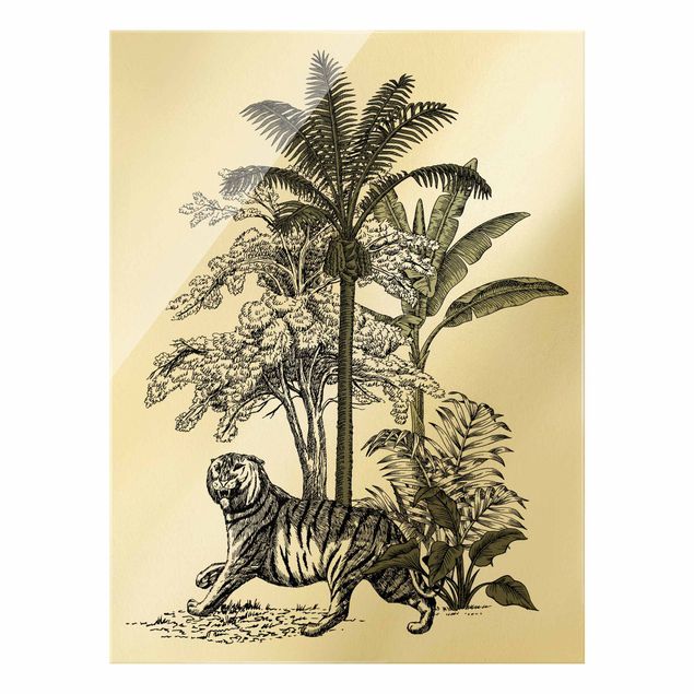 Glasbild - Vintage Illustration - Stolzer Tiger - Hochformat 3:4