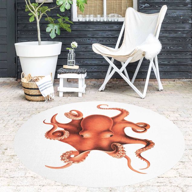 Moderner Teppich Vintage Illustration Roter Oktopus