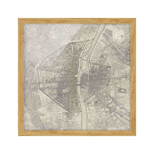 Bild mit Rahmen - Vintage Karte Paris - Quadrat