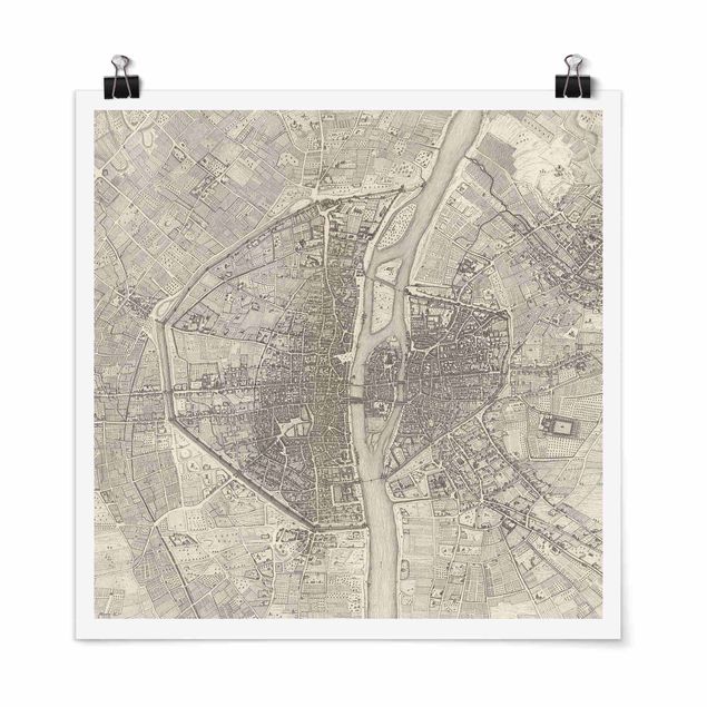 Poster - Vintage Karte Paris - Quadrat 1:1