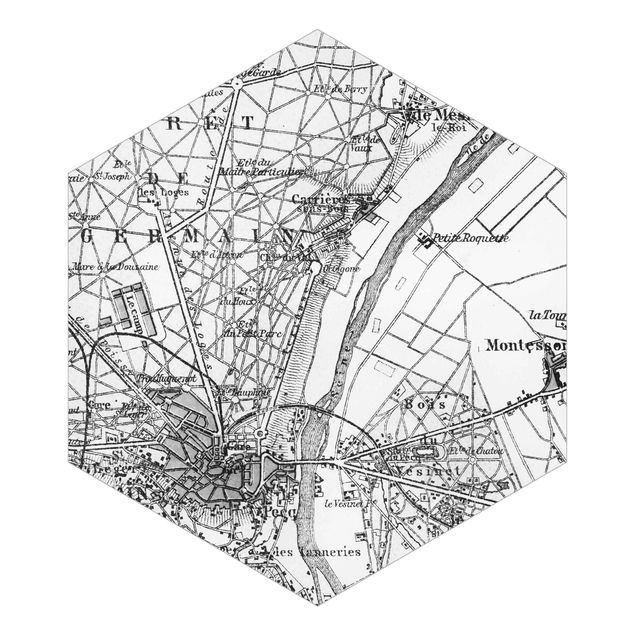 Hexagon Mustertapete selbstklebend - Vintage Karte St Germain Paris