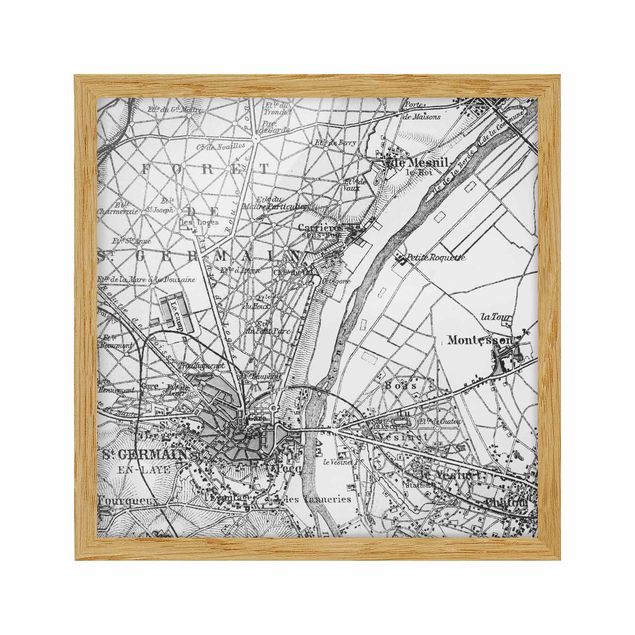 Bild mit Rahmen - Vintage Karte St Germain Paris - Quadrat