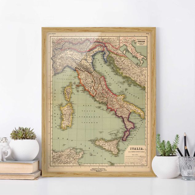 Bild mit Rahmen - Vintage Landkarte Italien - Hochformat