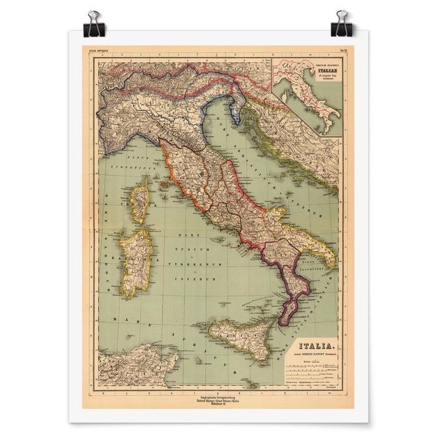 Poster - Vintage Landkarte Italien - Hochformat 3:4