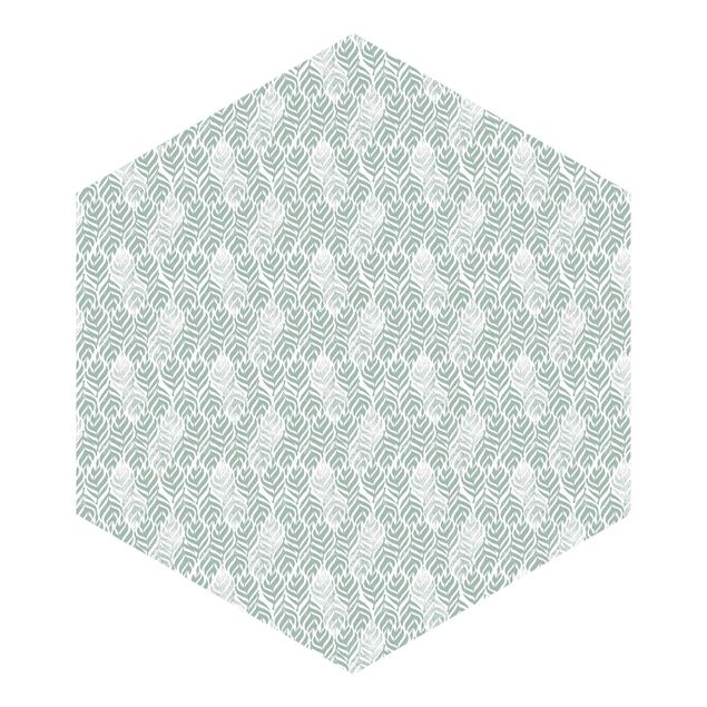 Hexagon Mustertapete selbstklebend - Vintage Muster Zweig mit Blättern