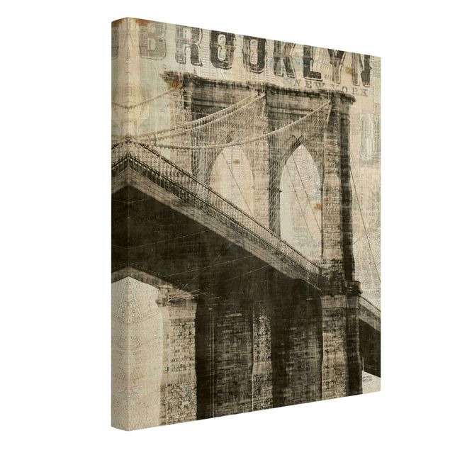 Leinwandbild - Vintage NY Brooklyn Bridge - Hochformat - 3:4