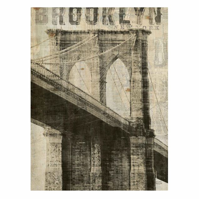 Leinwandbild - Vintage NY Brooklyn Bridge - Hochformat - 3:4