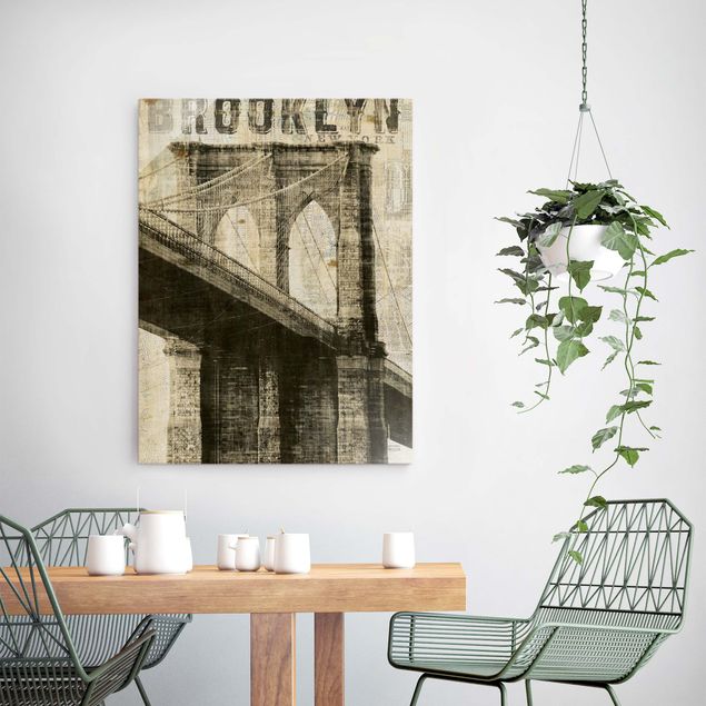 Glasbild - Vintage NY Brooklyn Bridge - Hochformat