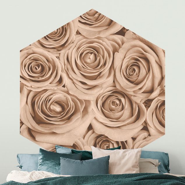 Hexagon Mustertapete selbstklebend - Vintage Rosen