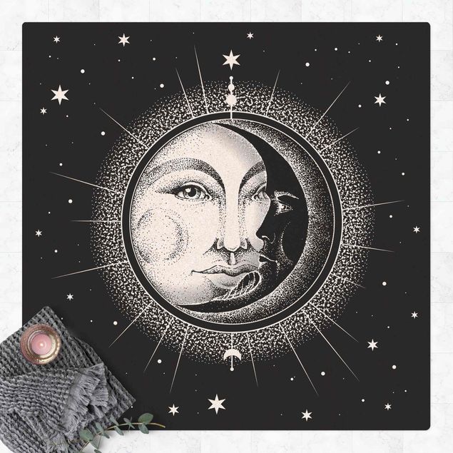 Moderne Teppiche Vintage Sonne und Mond Illustration