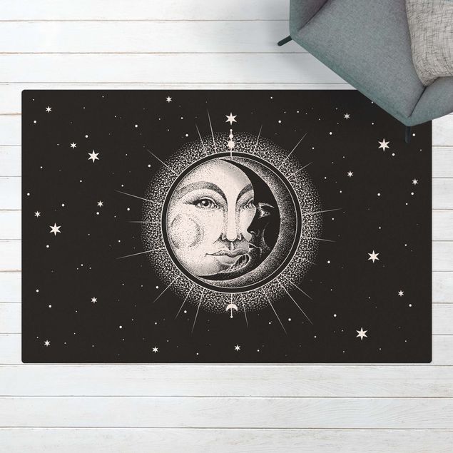 Moderner Teppich Vintage Sonne und Mond Illustration