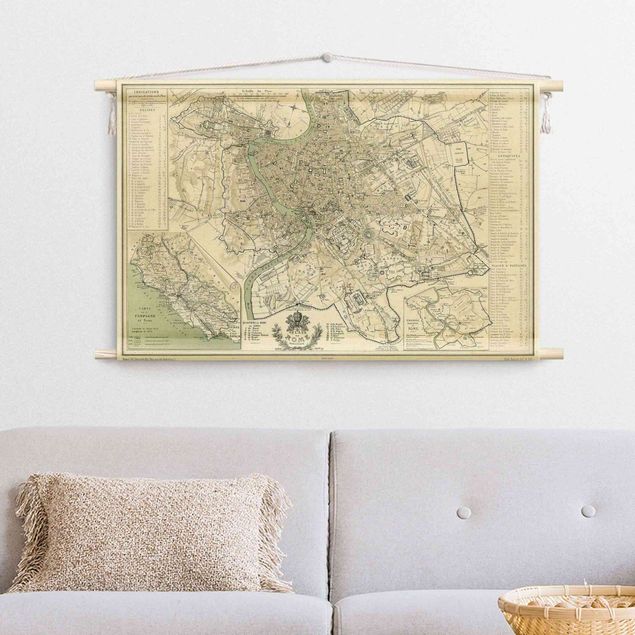 Wandbehang Stoff Vintage Stadtplan Rom Antik