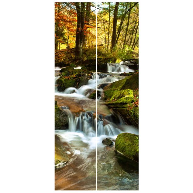 Türtapete - Wasserfall herbstlicher Wald
