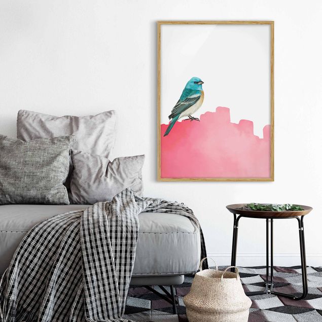 Bild mit Rahmen - Vogel auf Pink - Hochformat