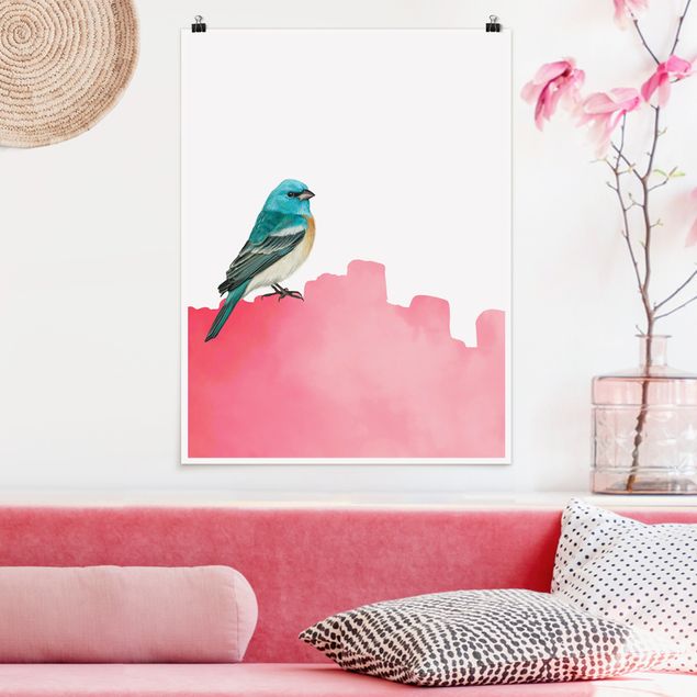 Poster - Vogel auf Pink - Hochformat 3:4