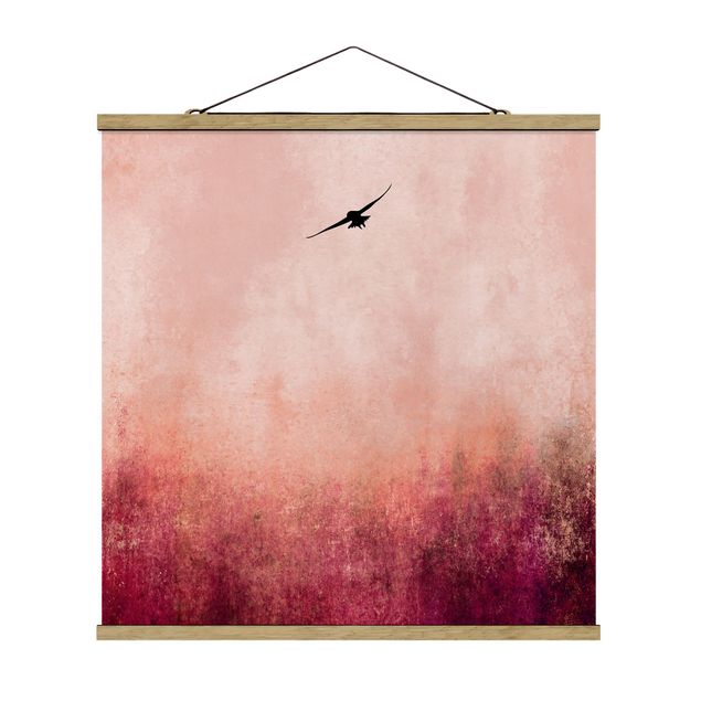 Stoffbild mit Posterleisten - Vogel im Sonnenuntergang - Quadrat 1:1