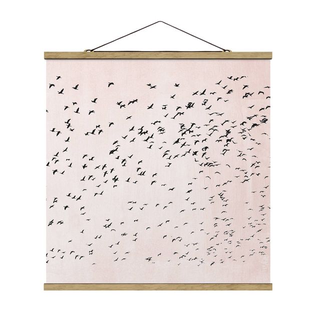 Stoffbild mit Posterleisten - Vogelschwarm im Sonnenuntergang - Quadrat 1:1