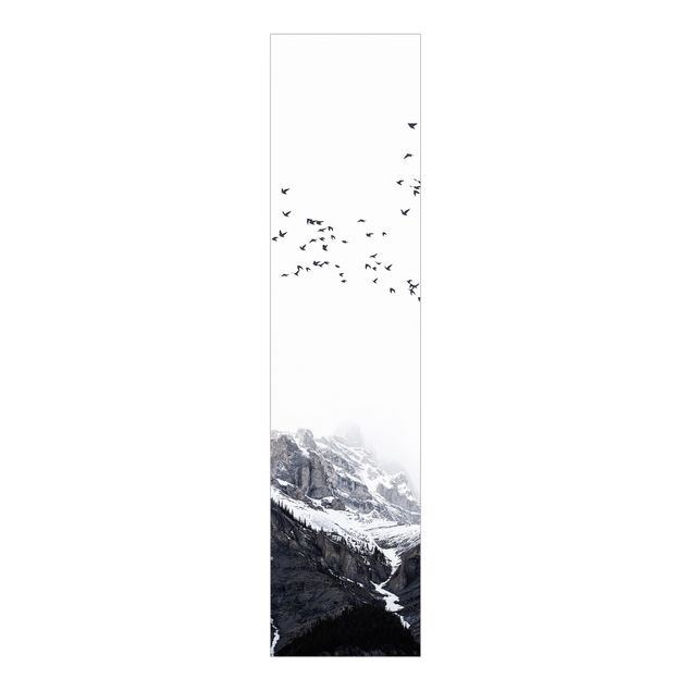 Schiebegardinen Set - Vogelschwarm vor Bergen Schwarz Weiß - Flächenvorhang