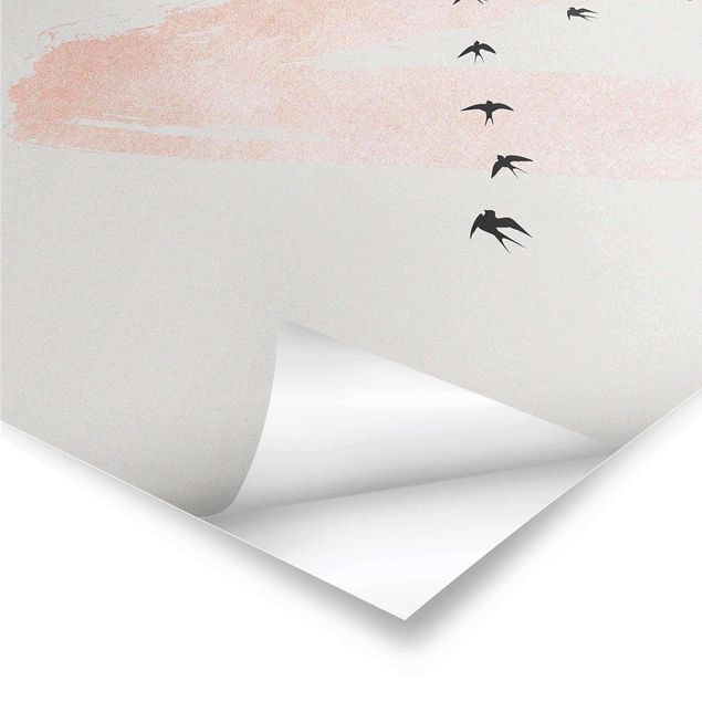 Poster - Vogelschwarm vor Rosa Himmel - Hochformat 2:3