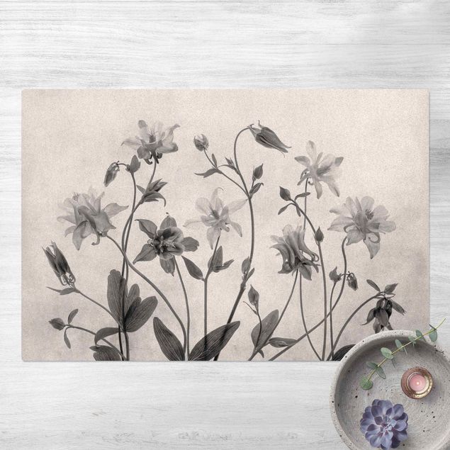 Teppich Blumen Wald Akelei Schwarz-Weiß