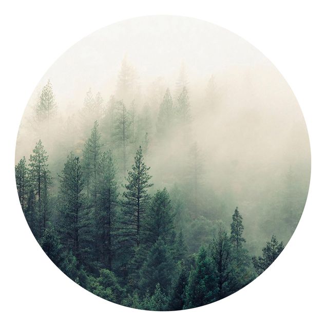 Runde Tapete selbstklebend - Wald im Nebel Erwachen