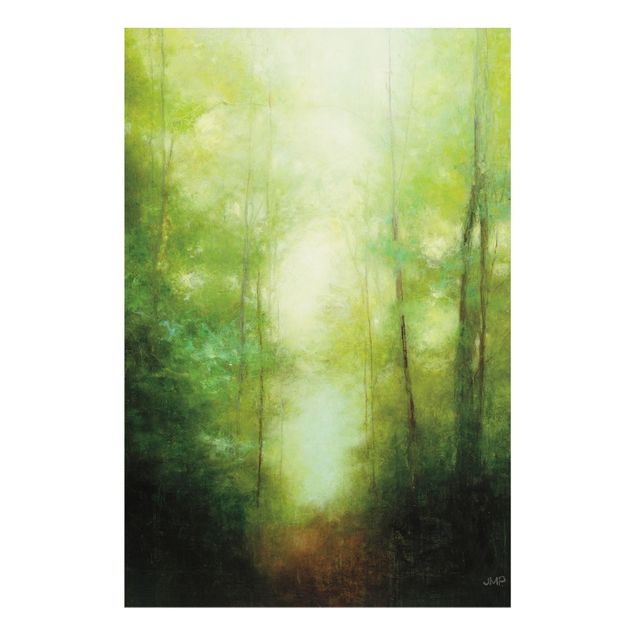Glasbild - Waldspaziergang im Nebel - Hochformat