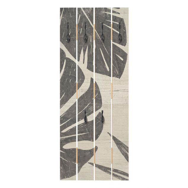 Wandgarderobe Holz - Palmenblätter vor Hellgrau