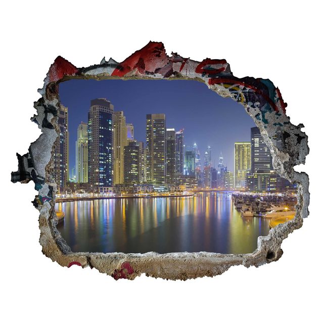 Wandtattoo 3D Dubai Nacht Skyline