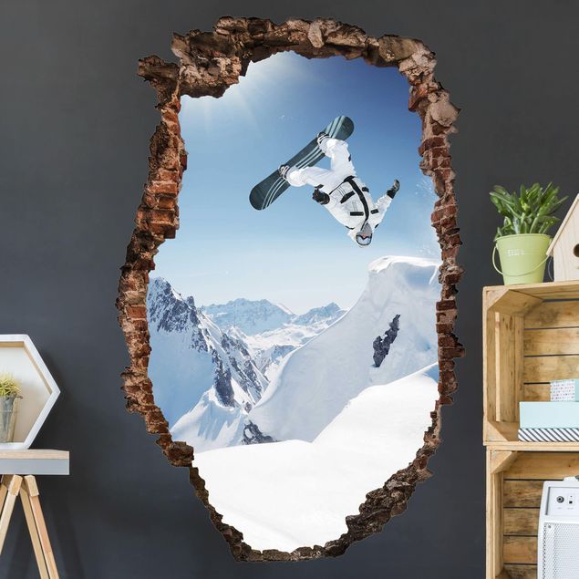 3D Wandsticker Fliegender Snowboarder