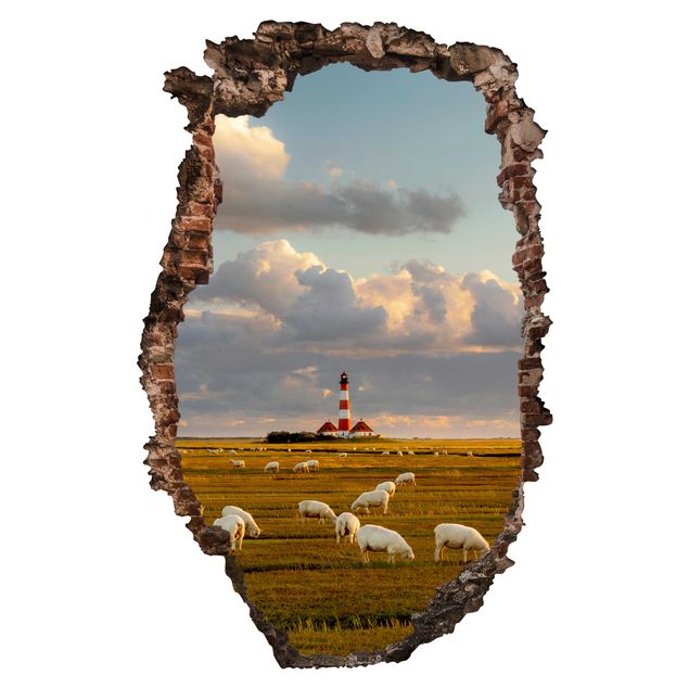 Tier Wandtattoo Nordsee Leuchtturm mit Schafsherde