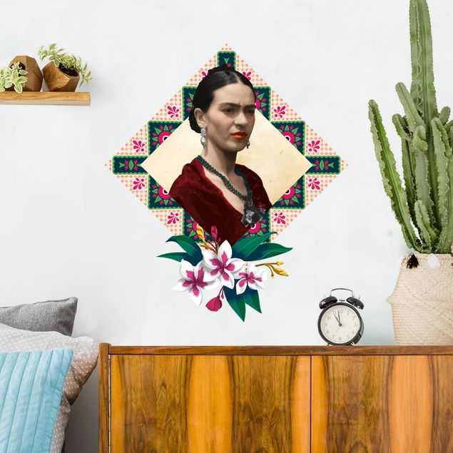 Wandtattoo Frida Kahlo - Blumen und Geometrie