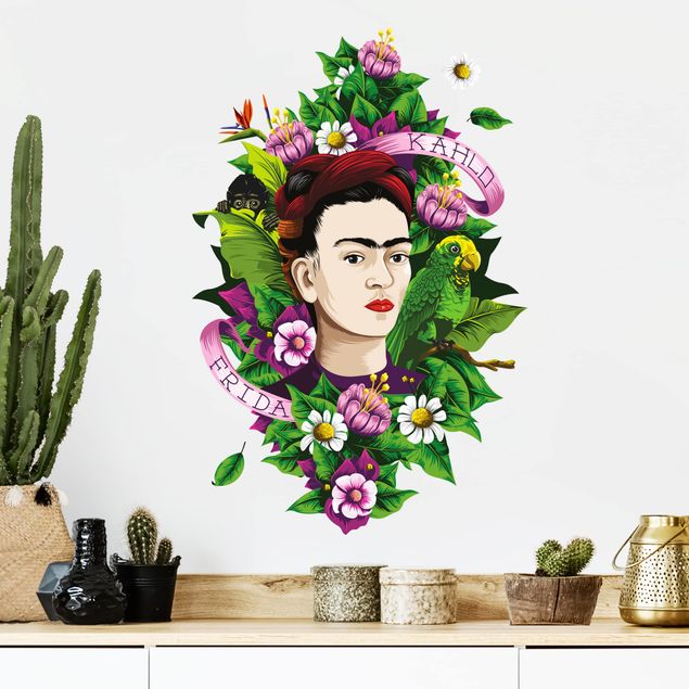 Wandtattoo - Frida Kahlo - Frida, Äffchen und Papagei