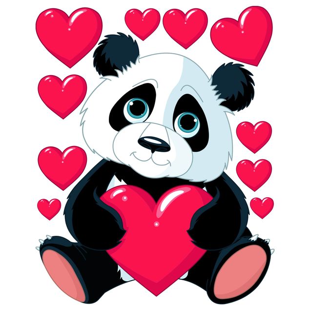 Wandtattoo Liebe Panda mit Herzen
