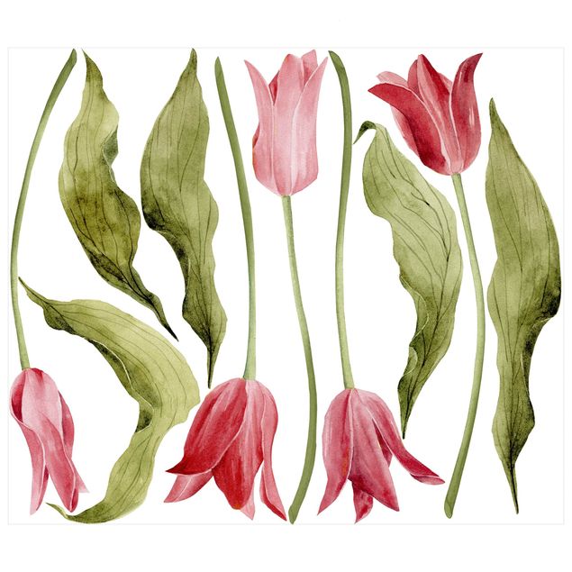 Wandtattoo - Rote Aquarell Tulpen