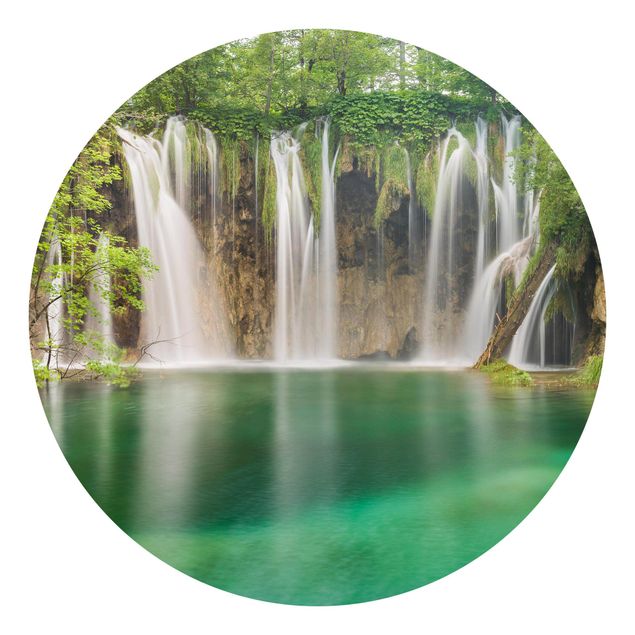 Runde Tapete selbstklebend - Wasserfall Plitvicer Seen