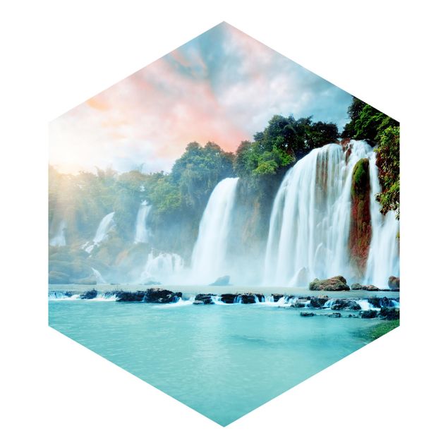 Hexagon Mustertapete selbstklebend - Wasserfallpanorama