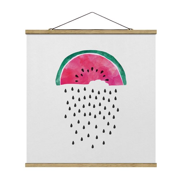 Stoffbild mit Posterleisten - Wassermelonen Regen - Quadrat 1:1