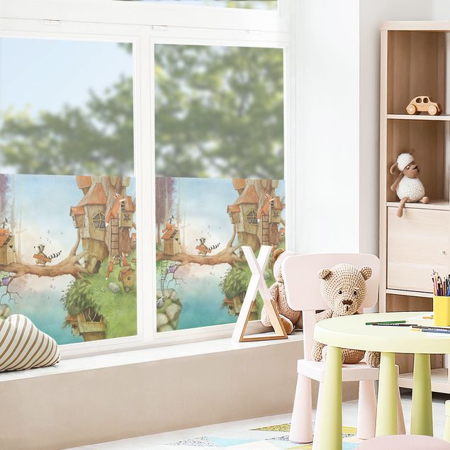 Fensterfolie - Sichtschutz - Wassili Waschbär - Wassili und Familie Fuchs - Fensterbilder