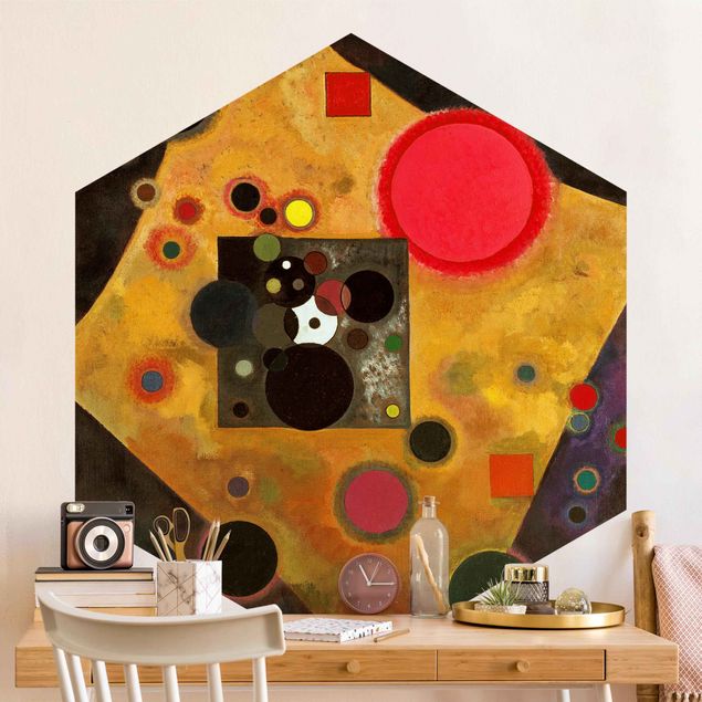 Hexagon Mustertapete selbstklebend - Wassily Kandinsky - Akzent in rosa