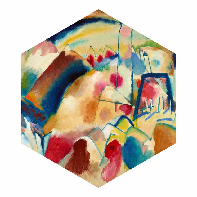 Hexagon Mustertapete selbstklebend - Wassily Kandinsky - Landschaft mit Kirche