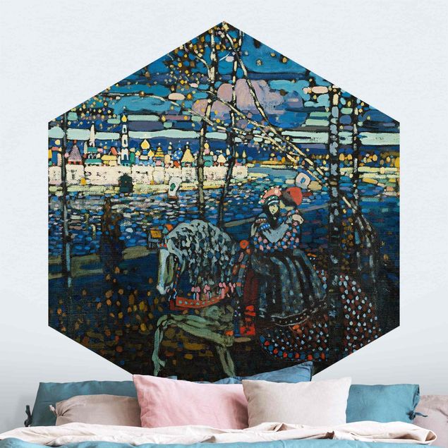 Hexagon Mustertapete selbstklebend - Wassily Kandinsky - Reitendes Paar