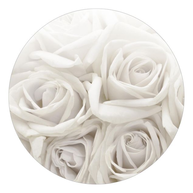 Runde Tapete selbstklebend - Weiße Rosen