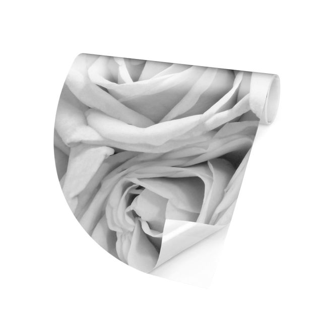 Runde Tapete selbstklebend - Weiße Rosen Schwarz-Weiß