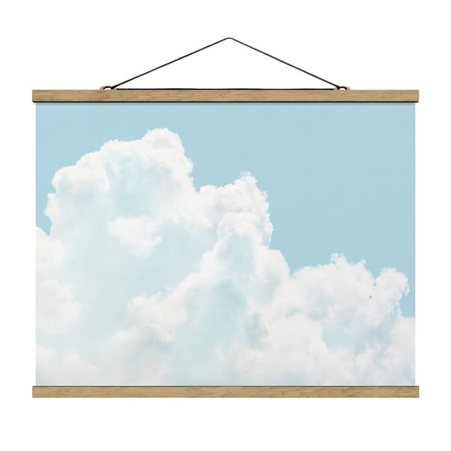 Stoffbild mit Posterleisten - Weiße Wolken im Himmelblau - Querformat 4:3