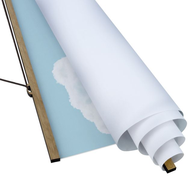 Stoffbild mit Posterleisten - Weiße Wolken im Himmelblau - Querformat 4:3