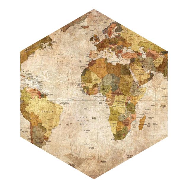 Hexagon Mustertapete selbstklebend - Weltkarte