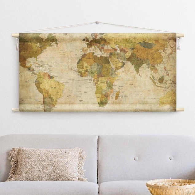 Wandbehang Stoffbild Weltkarte